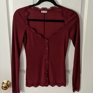 Free People lace trim long sleeve button up